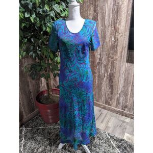 Vintage 70s Women's Maxi Dress Lady Carol Blue Floral Paisley Print Size Fits Sm